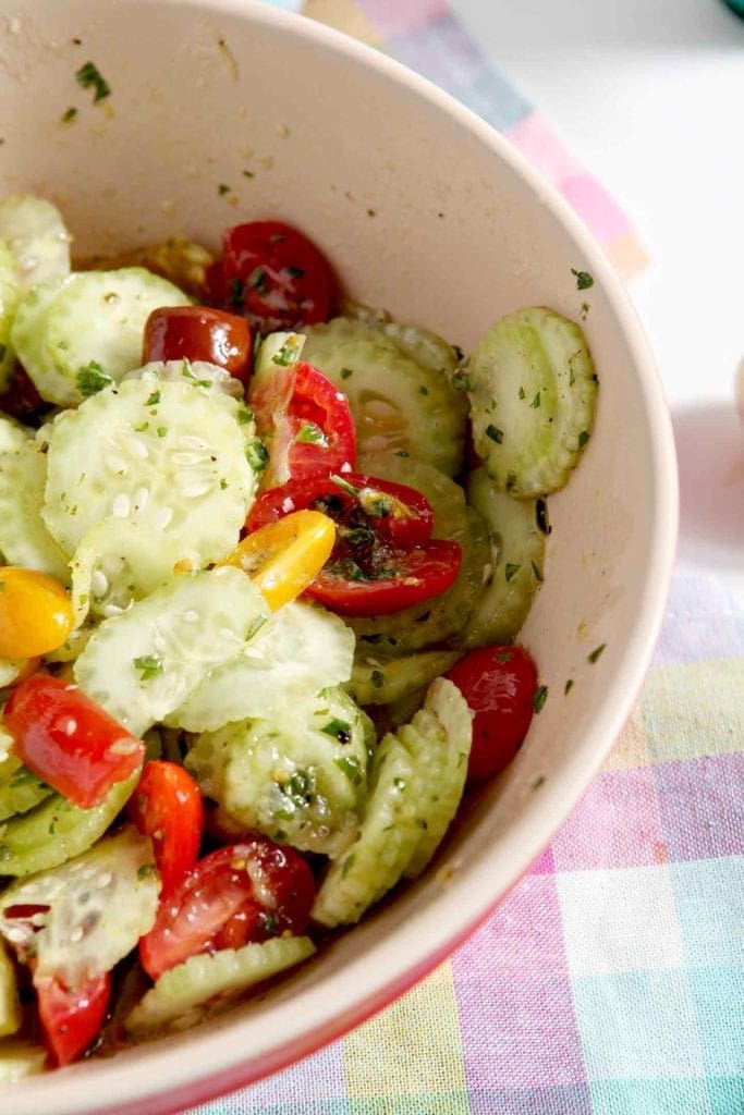 cucumber salad in a large bowl