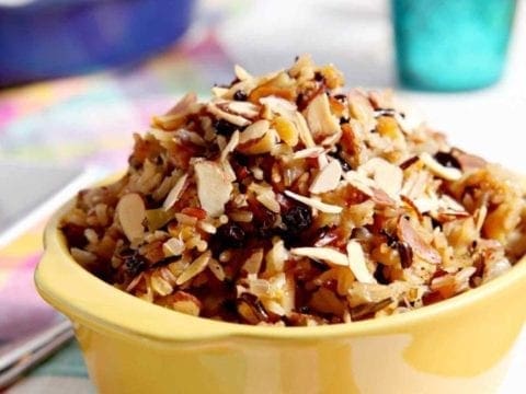 wild rice salad in a yellow bowl