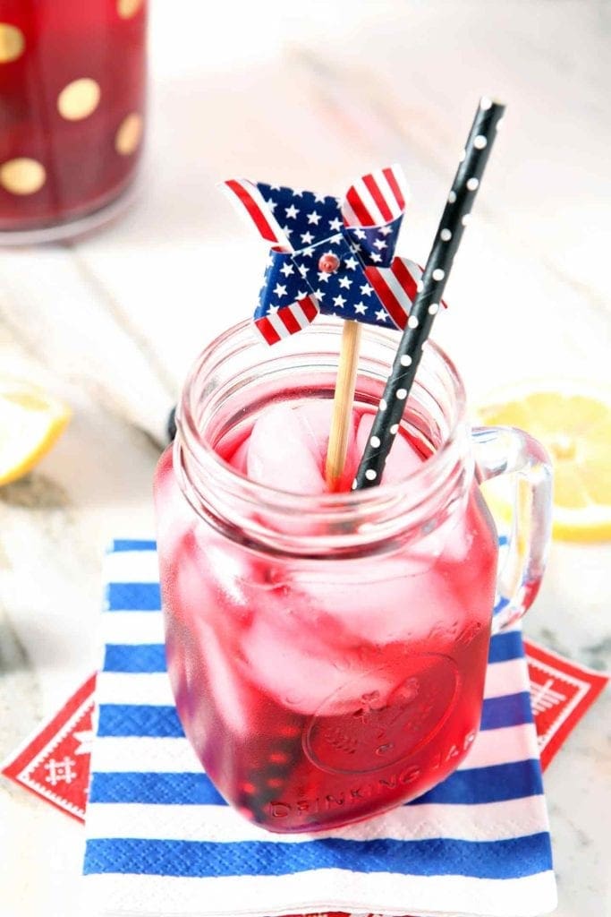 Close up of a Whole30 mocktail, decorated for July 4