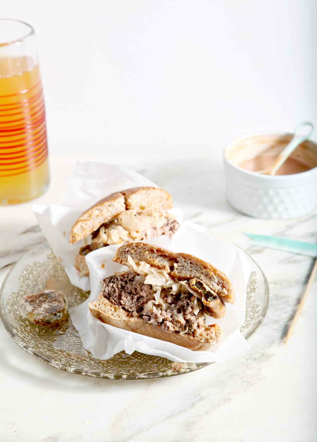 Sauerkraut Burgers with Sweet Sriracha Sauce