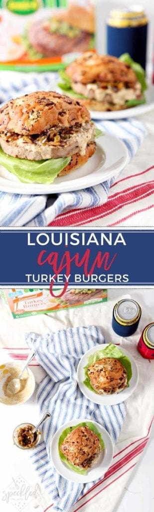 Cajun Turkey Burgers on white plates 