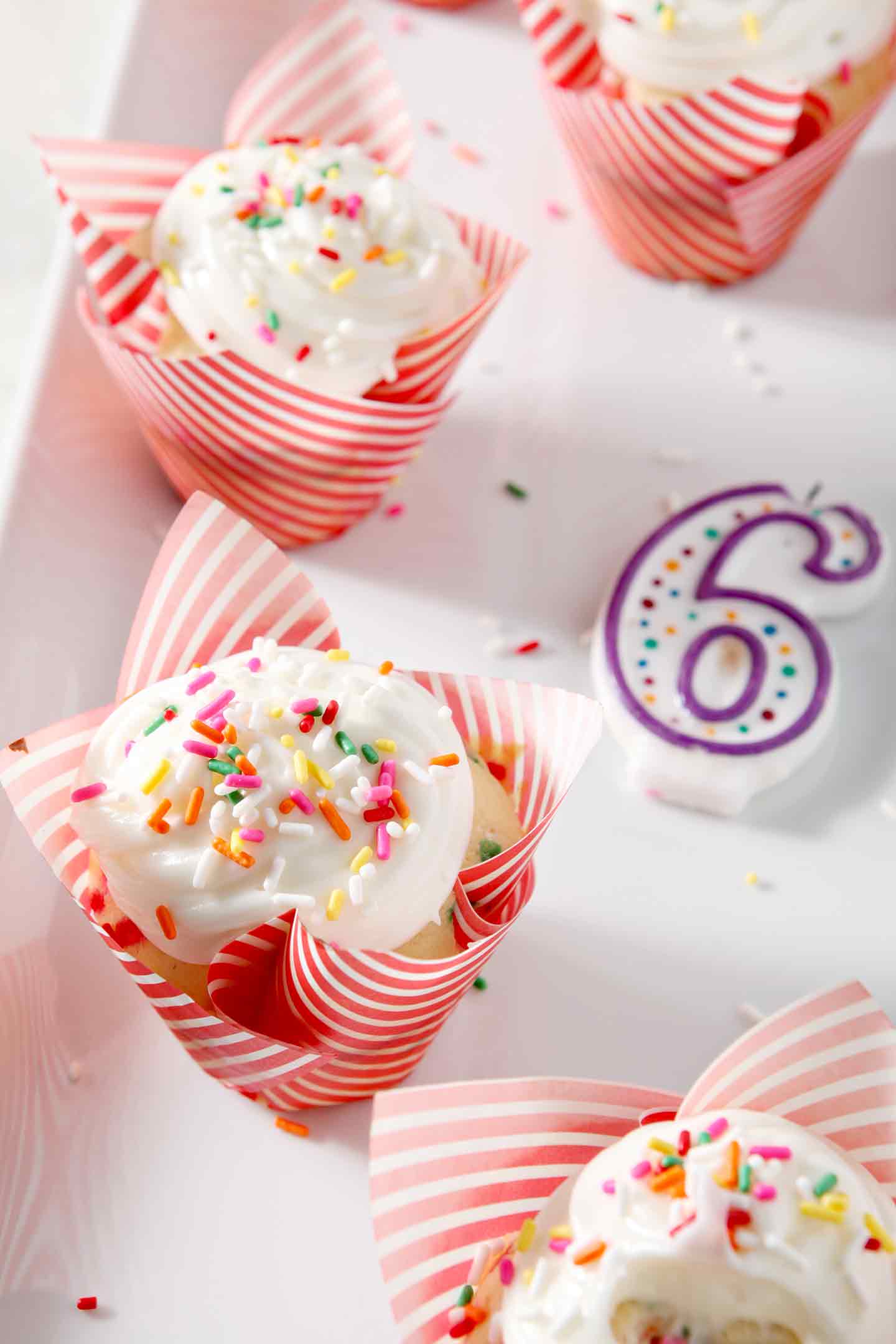 funfetti cupcakes with a birthday candle