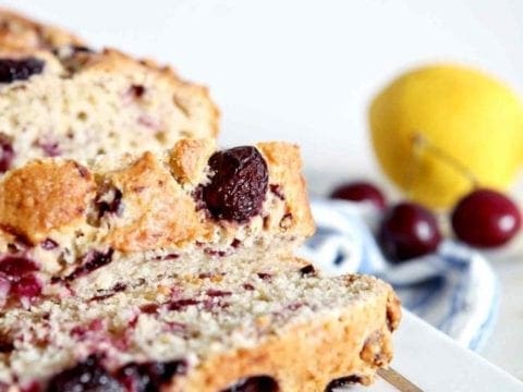 Sliced cherry bread on a marble tray
