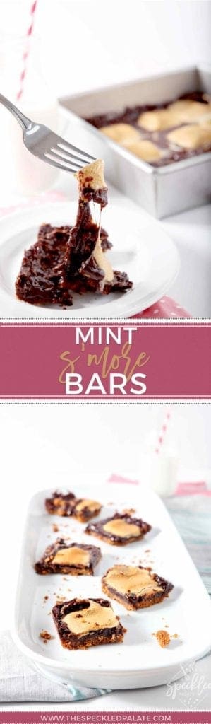 a collage of two images showing smores bars with the pinterest text mint s'mores bars