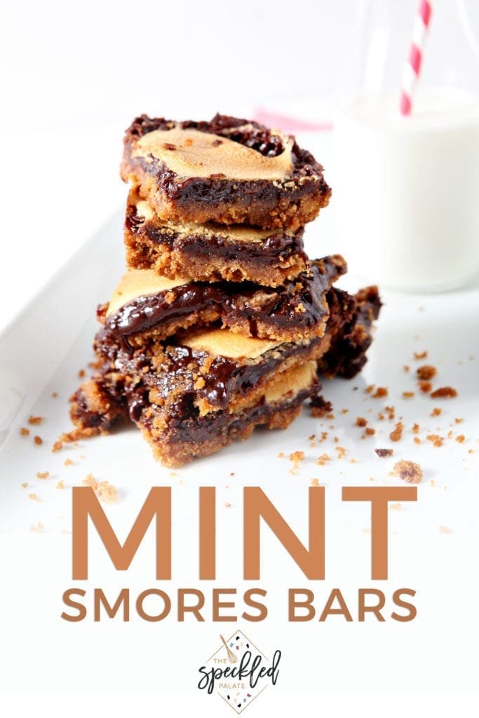 Several Mint Smores Bars are stacked on top of each other, with Pinterest text