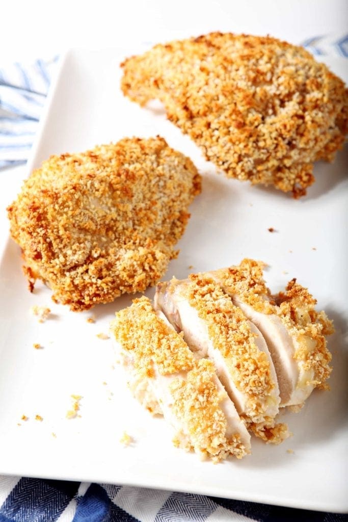 oven fried chicken on a white plate