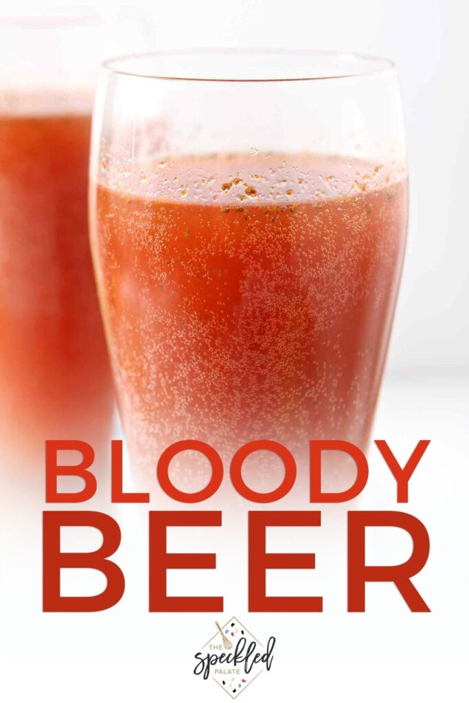 Close up of a Bloody Beer Cocktail, with Pinterest text