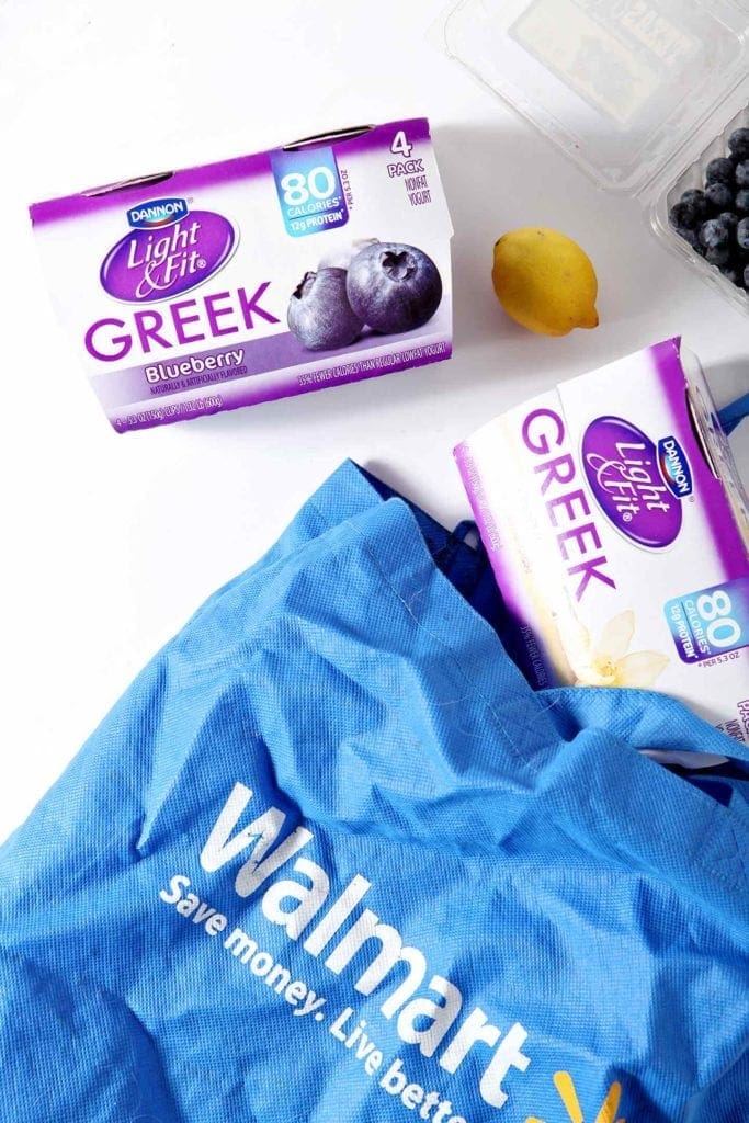 Greek Yogurt with blue shopping bag 