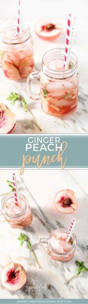 Ginger Peach Punch in 2 glass mason jars with handles