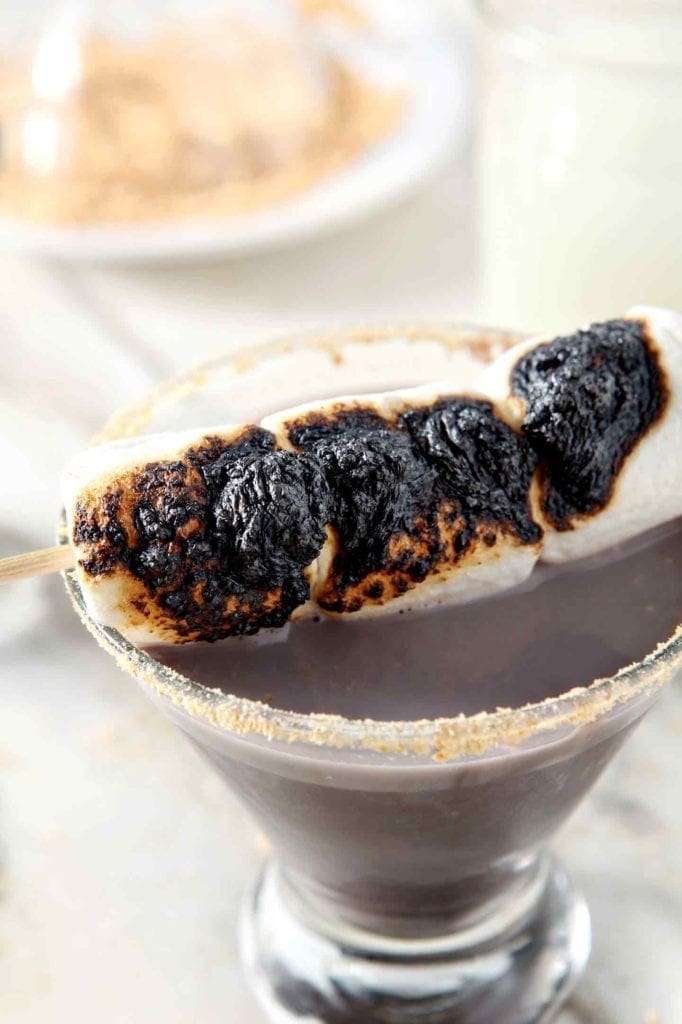 charred marshmallows on a martini