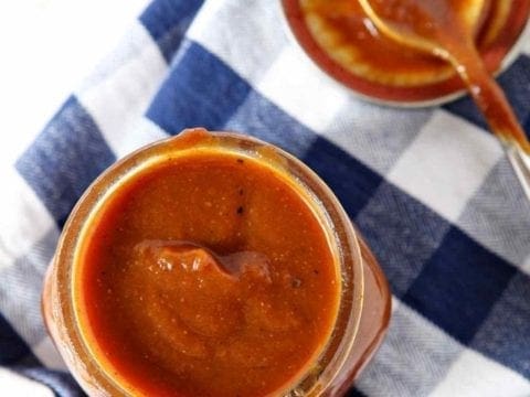 pumpkin barbecue sauce in a glass jar