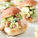 applesauce chicken sliders on a white plate