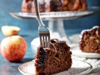 Spiced Apple Upside Down Cake with Bourbon Caramel Glaze