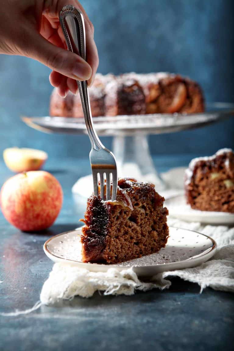 Spiced Apple Upside Down Cake with Bourbon Caramel Glaze