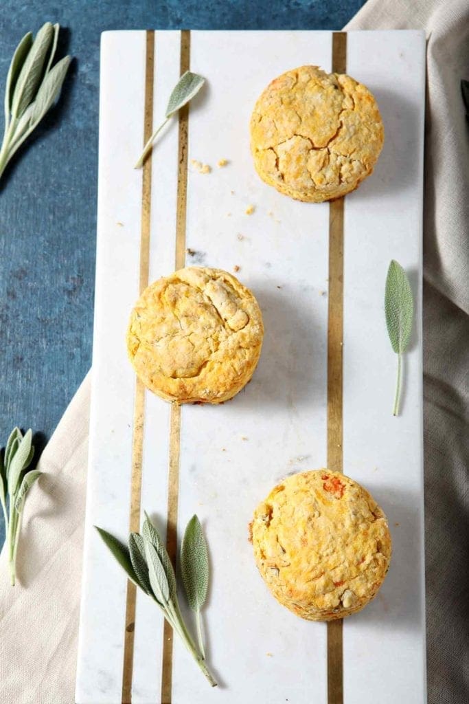 sweet potato olive oil biscuits on a white tray