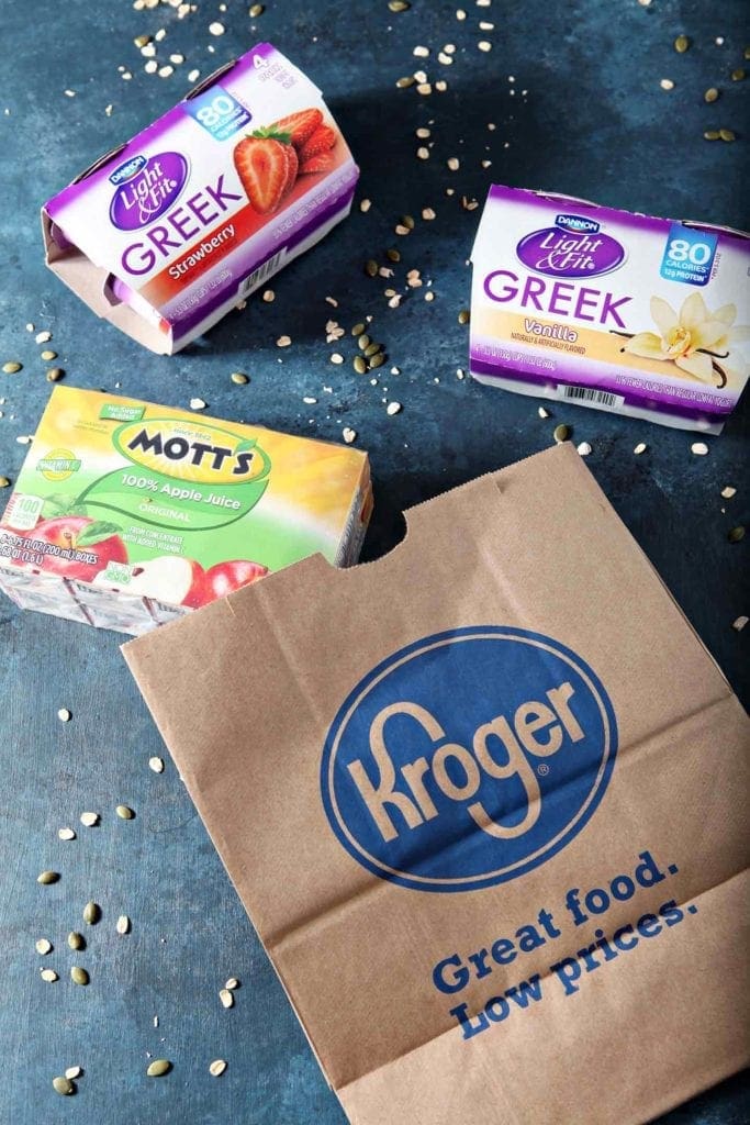 Greek Yogurt and Apple Juice Boxes with Shopping Bag 