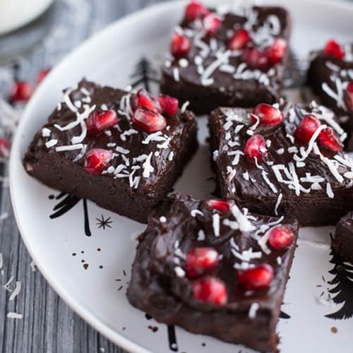 Peppermint mocha fuge brownies on a white plate
