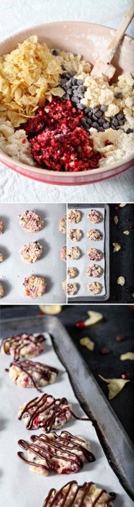 cranberry chocolate potato chip cookies before baking