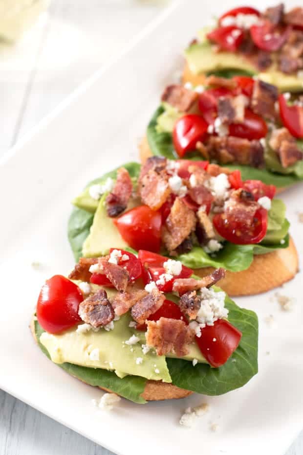 blue cheese crostini on a white plate