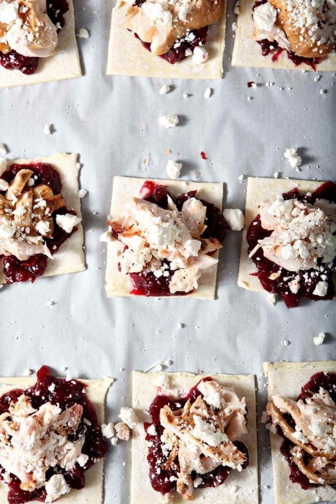 cranberry turkey puff pastry tartlets before baking