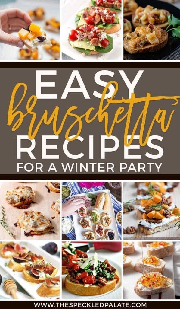 Collage of bruschetta recipes for winter party