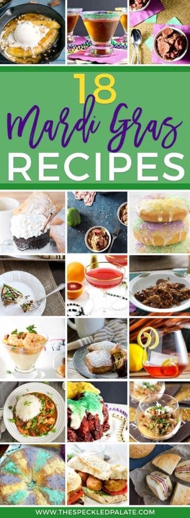 Collage featuring 18 Mardi Gras recipes and Pinterest text