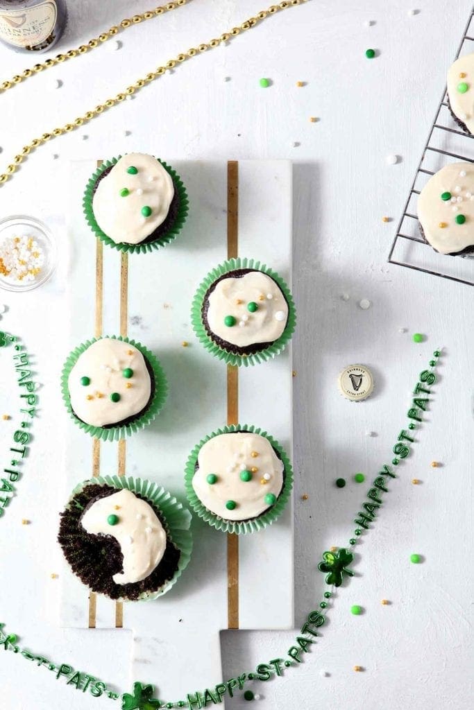 Iced Cupcakes on a marble platter, displayed for a party