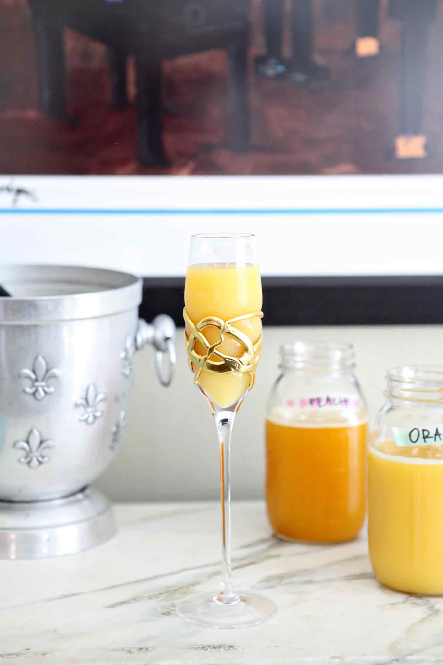 Image of a traditional mimosa (bellini) sitting on the mimosa bar before drinking