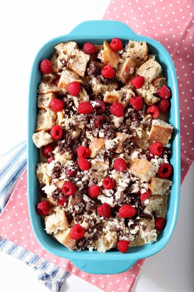 Chocolate Raspberry French Toast Casserole after mixing