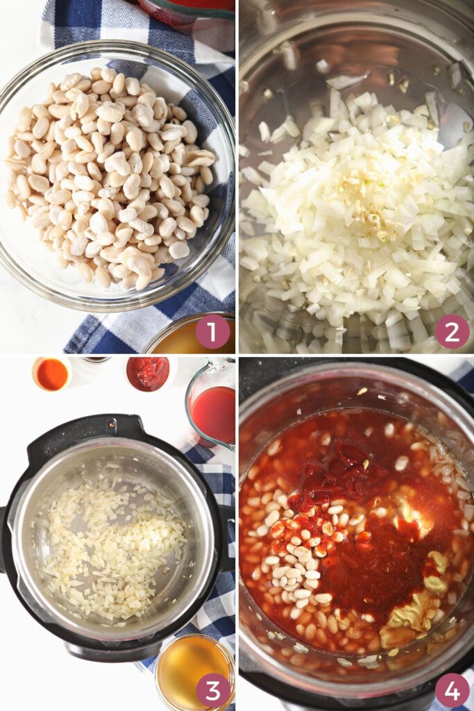 Collage showing how to make Instant Pot BBQ Baked Beans