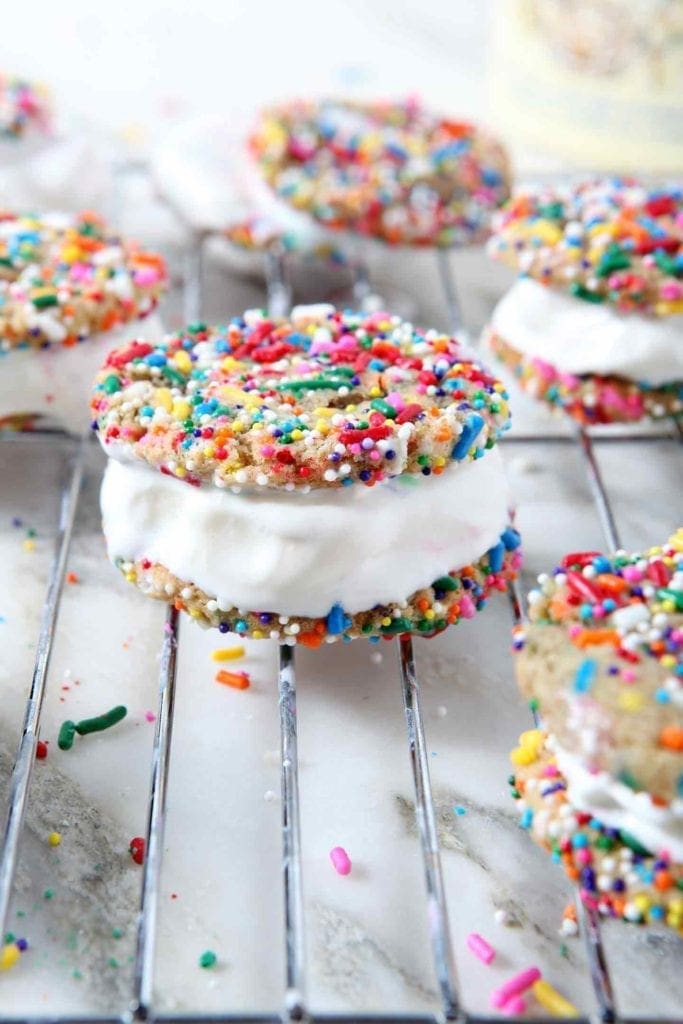 Ice Cream Cookie Sandwiches with Confetti Cookies