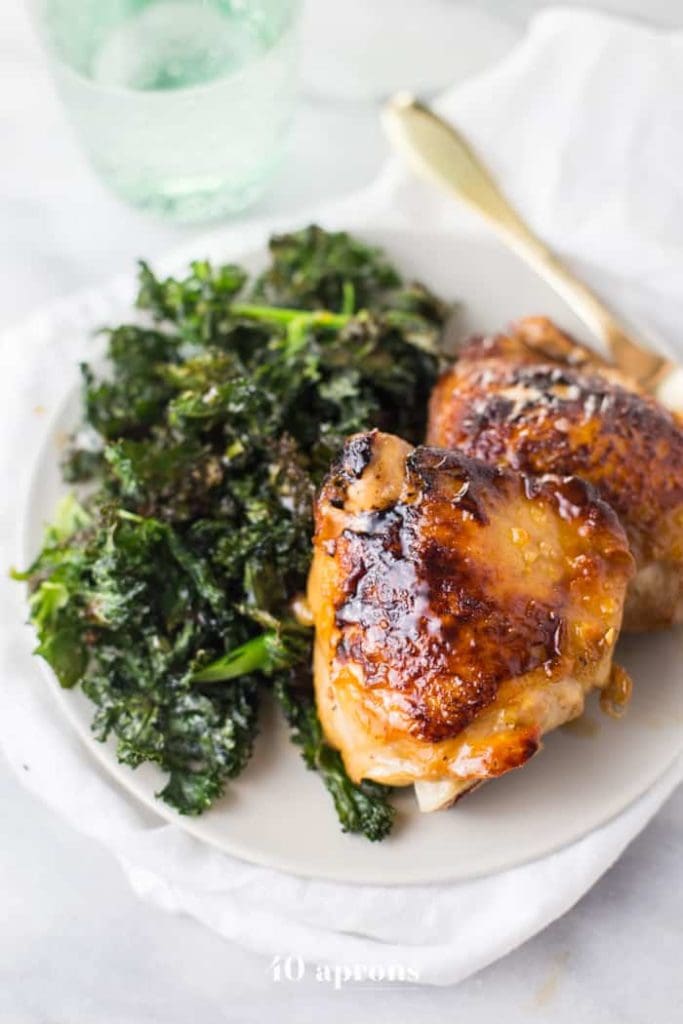 Healthy Honey Garlic Chicken Thighs with Crispy Kale (Paleo)