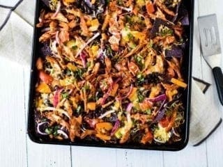 Sheet Pan BBQ Chicken Nachos