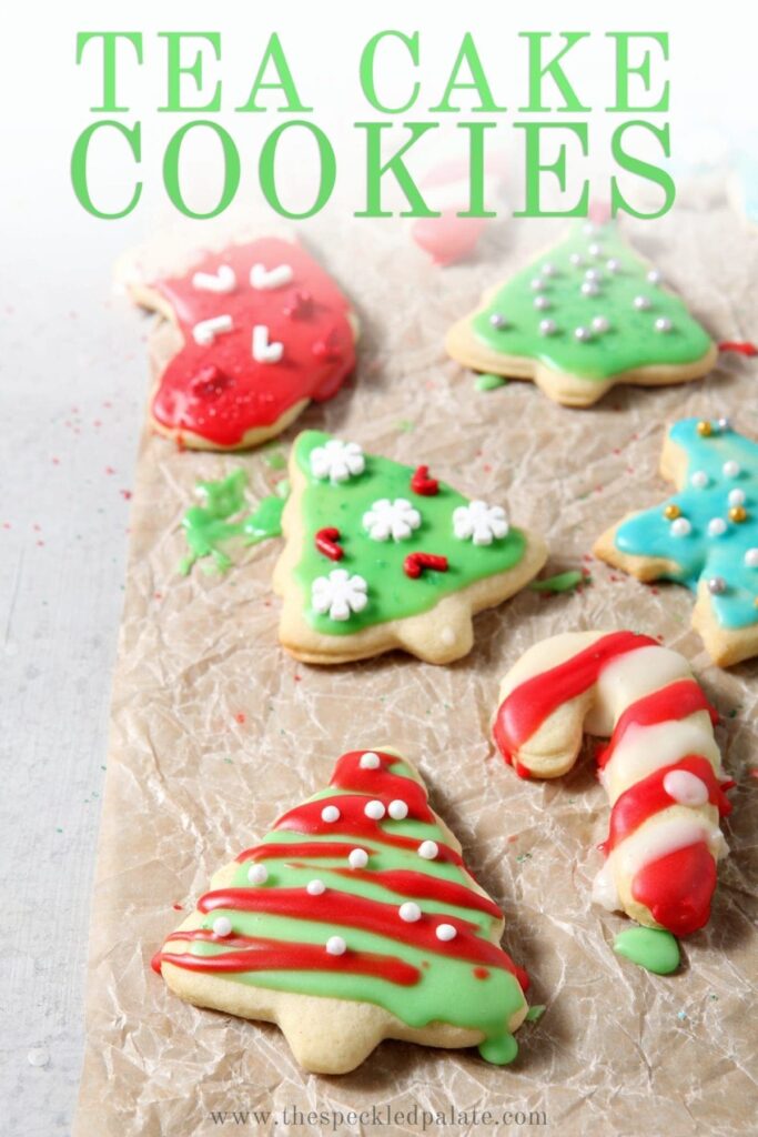 Christmas tea cakes, after decorating, with Pinterest text