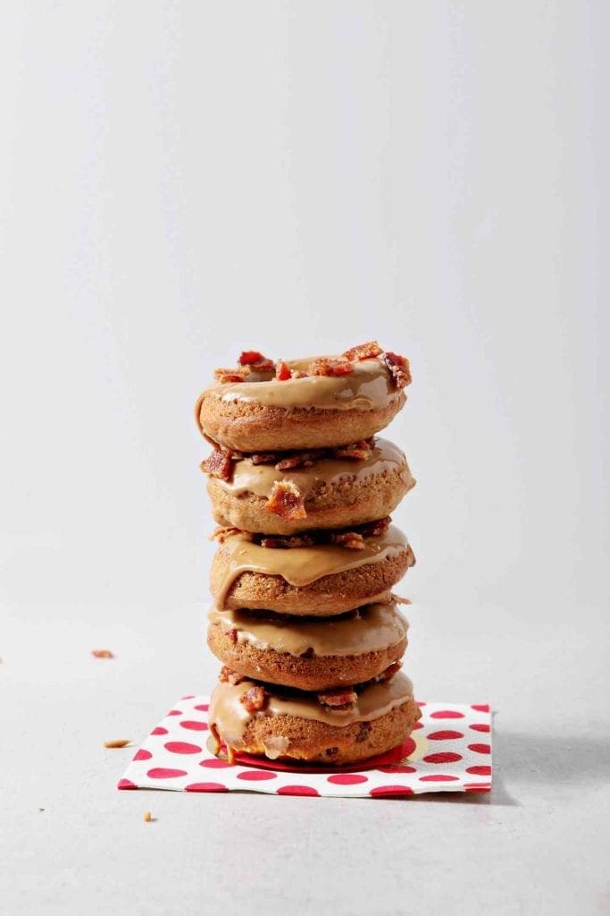 A stack of Baked Maple Bacon Donuts