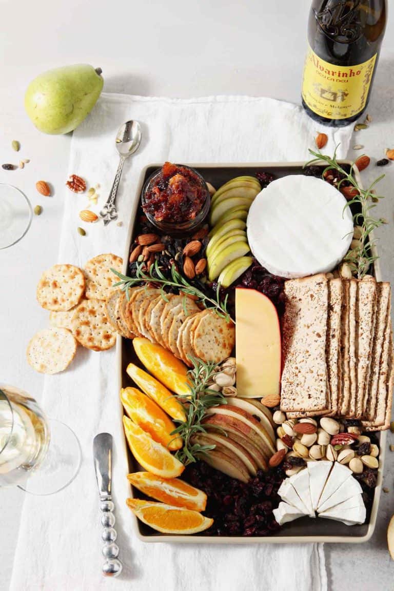 Overhead image of a Thanksgiving Cheese Board