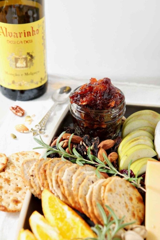 Close up of Orange Cranberry Compote on a Thanksgiving Cheese Board