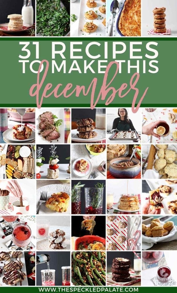 Pinterest image for December 2018 Monthly Meal Plan, featuring 30 of the recipes and text