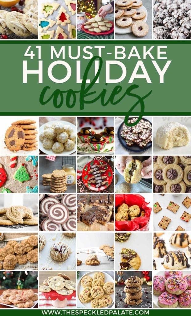 Pinterest collage of 41 Holiday Cookie Recipes You've Gotta Bake This December, featuring 30 images of cookies