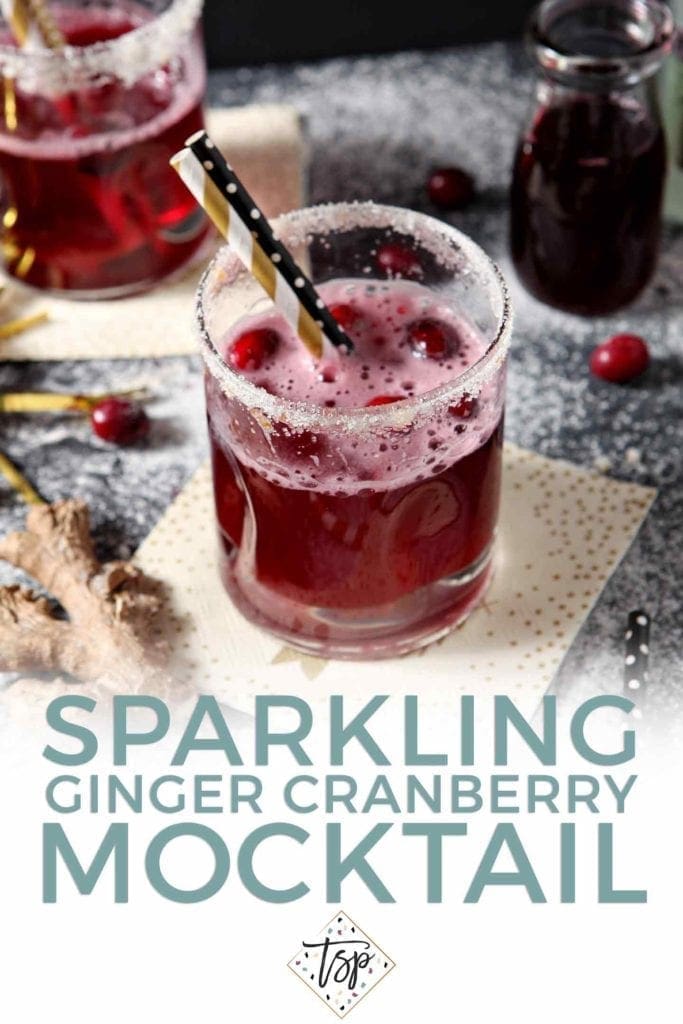 sparkling ginger cranberry mocktail pinterest pin