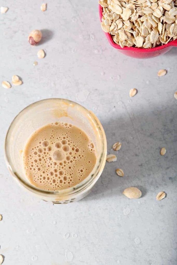 A peanut butter mixture in a mason jar