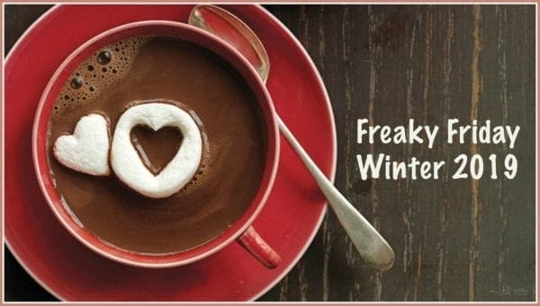 Freaky Friday Winter 2019 Banner, calling for a mug of cocoa with a heart-shaped marshmallow