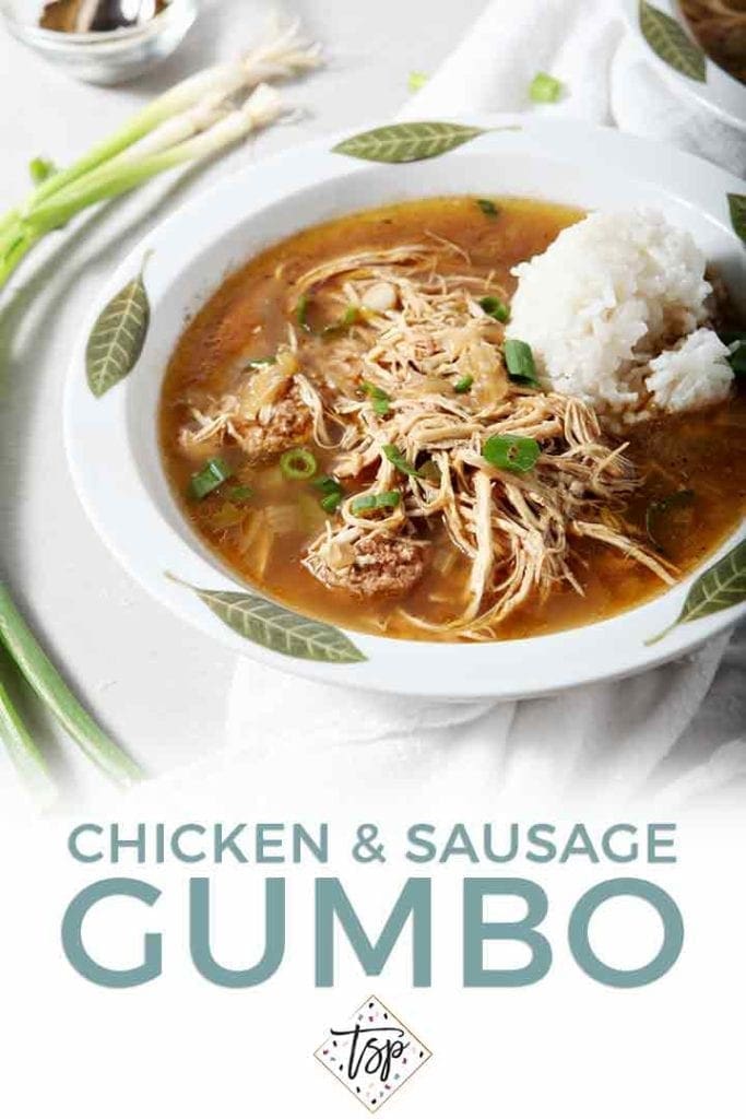 Pinterest graphic for Chicken and Sausage Gumbo