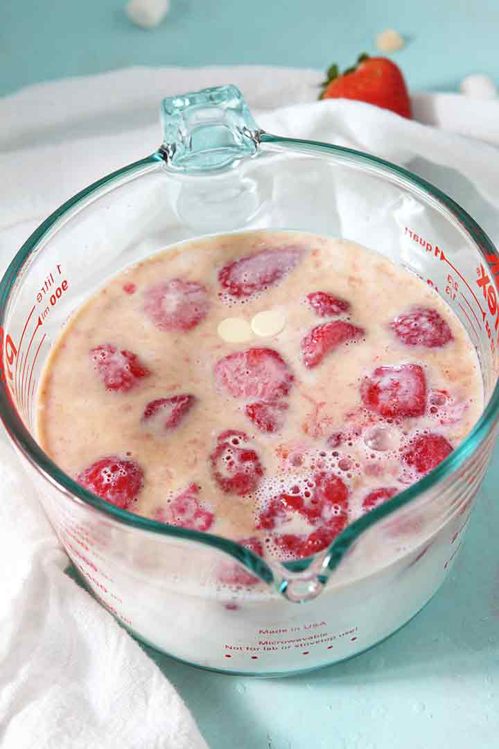 Strawberry White Hot Chocolate ingredients together before warming on the stovetop