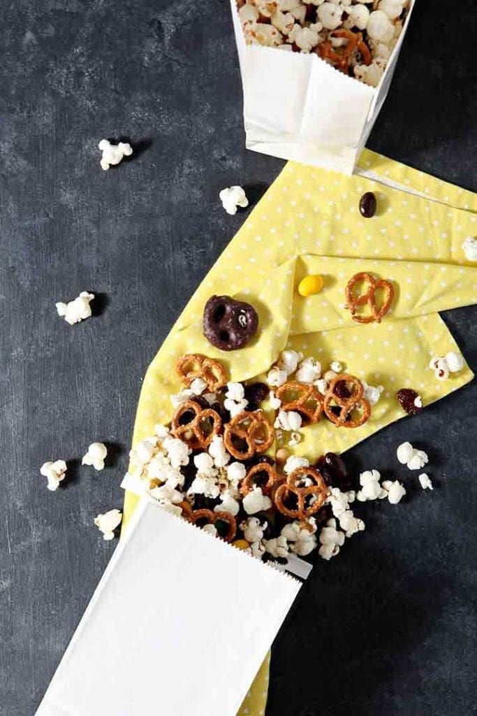 sweet and salty popcorn on a yellow napkin