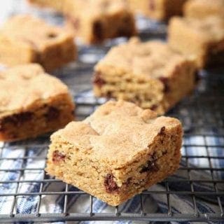 Chocolate Chip Cookie Bars cool on a wire cooling rack