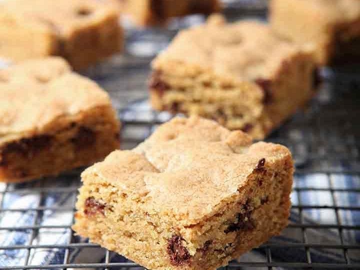 Chocolate Chip Cookie Bars cool on a wire cooling rack