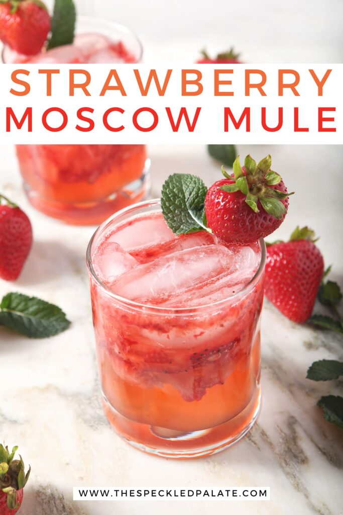 Close up of a Strawberry Mule, with Pinterest text