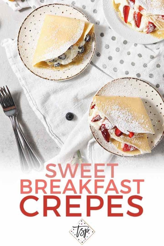 Breakfast crepes from above, shown with Pinterest text