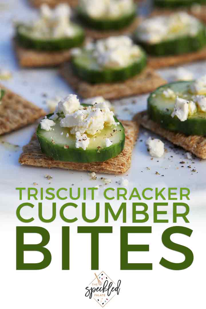 Pinterest photo for TRISCUIT Cucumber Bites, including a close up of the cucumber appetizer and Pinterest text